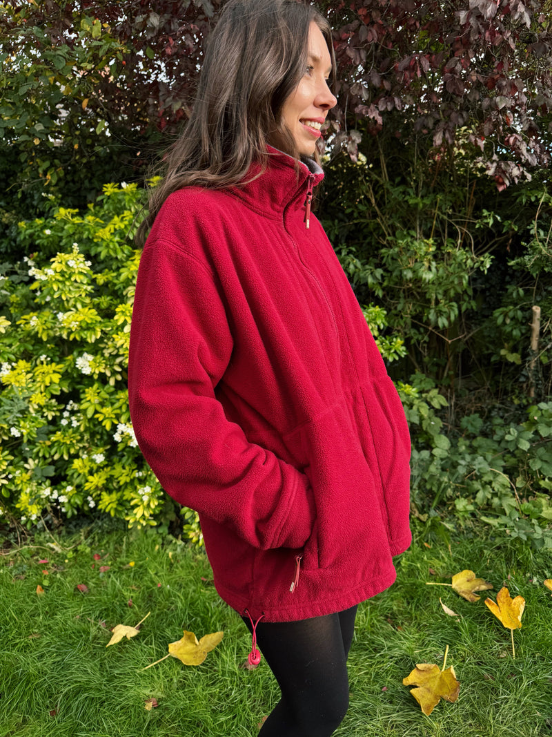 Vintage Deep Red Zip-Up Fleece Jacket