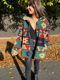 Vintage Aztec Pattern Full Zip Teddy Fleece Jacket
