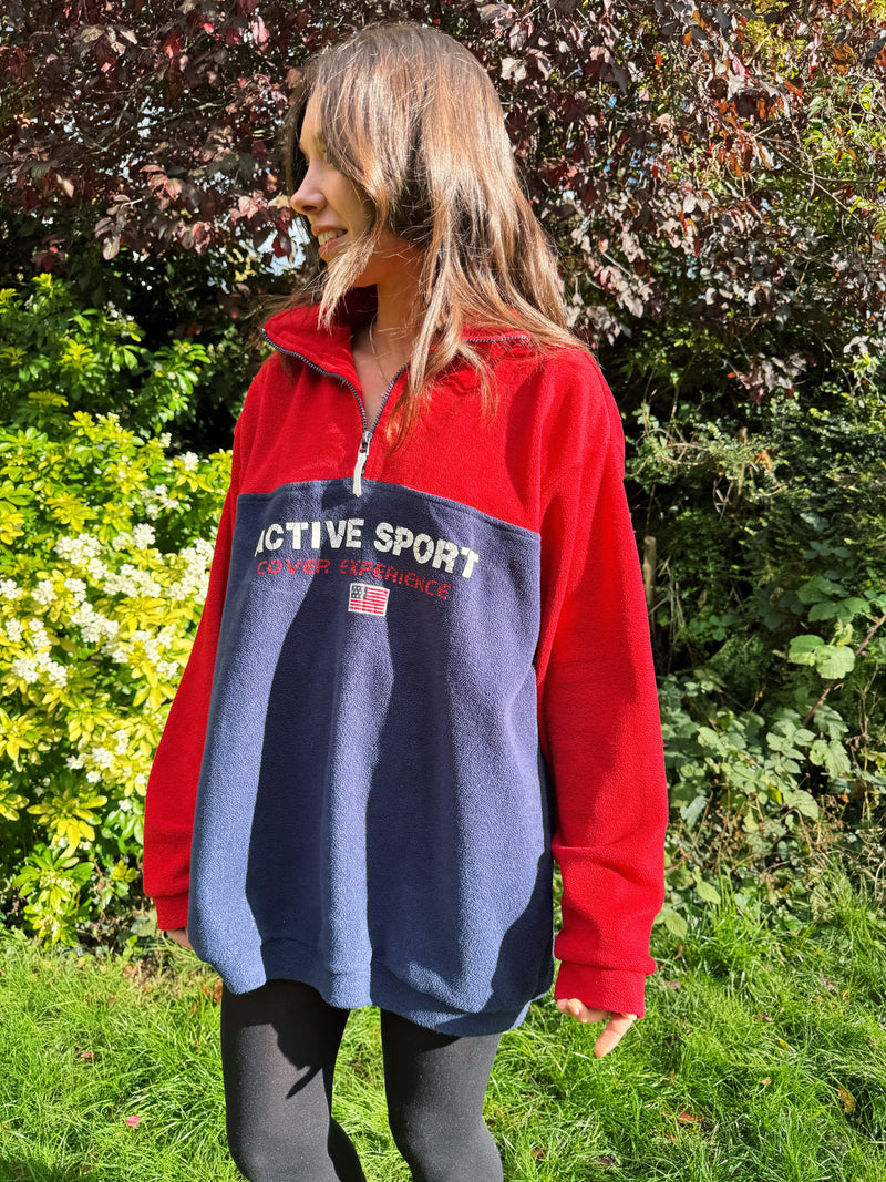 Vintage Red & Navy Active Sport 1/4 Zip Fleece Pullover