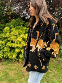 Vintage Cat Pattern Sherpa Teddy Fleece Jacket