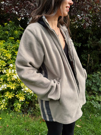 Vintage Beige Zip Up Fleece Jacket with Grey Side Panels