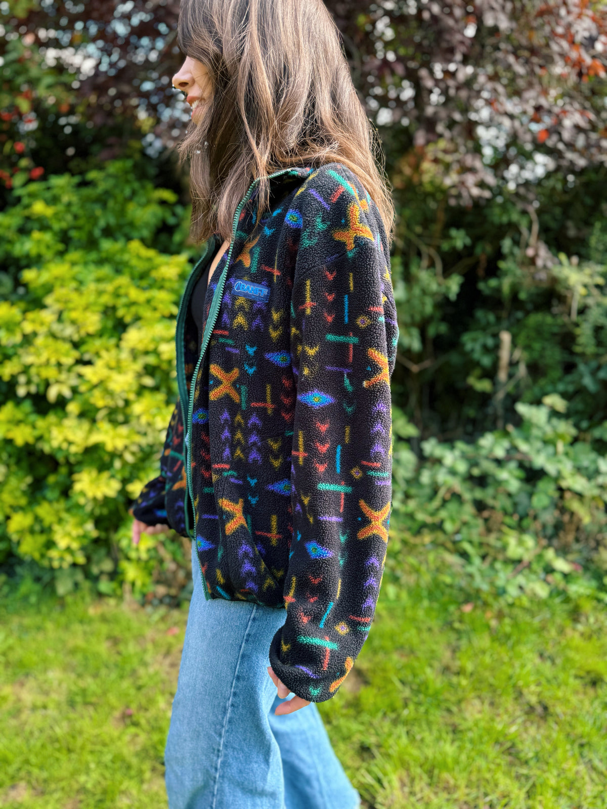 Vintage Abstract Pattern Full Zip Polartec  Fleece Jacket