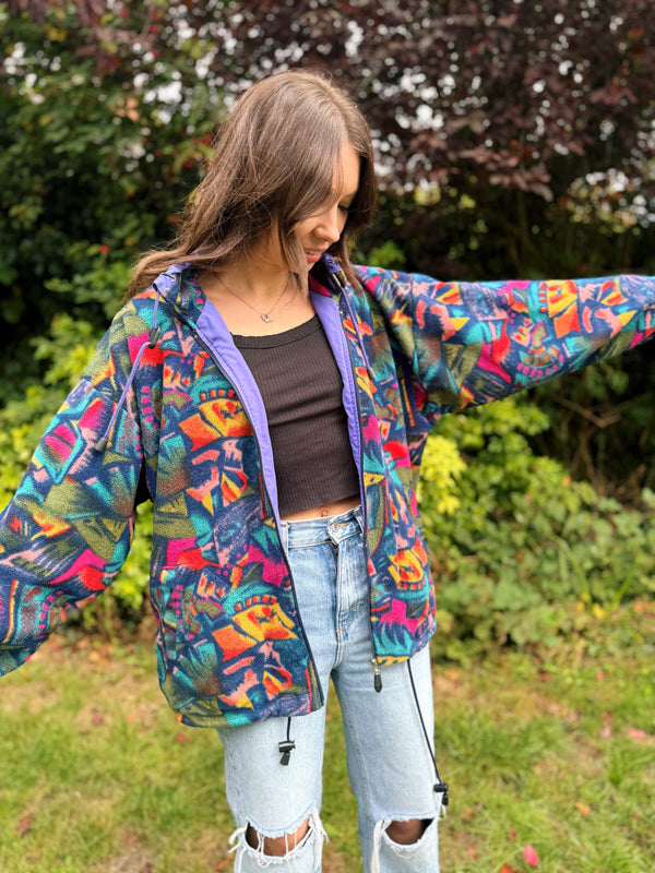 Vintage Multi Colour Pattern Full Zip Fleece Jacket