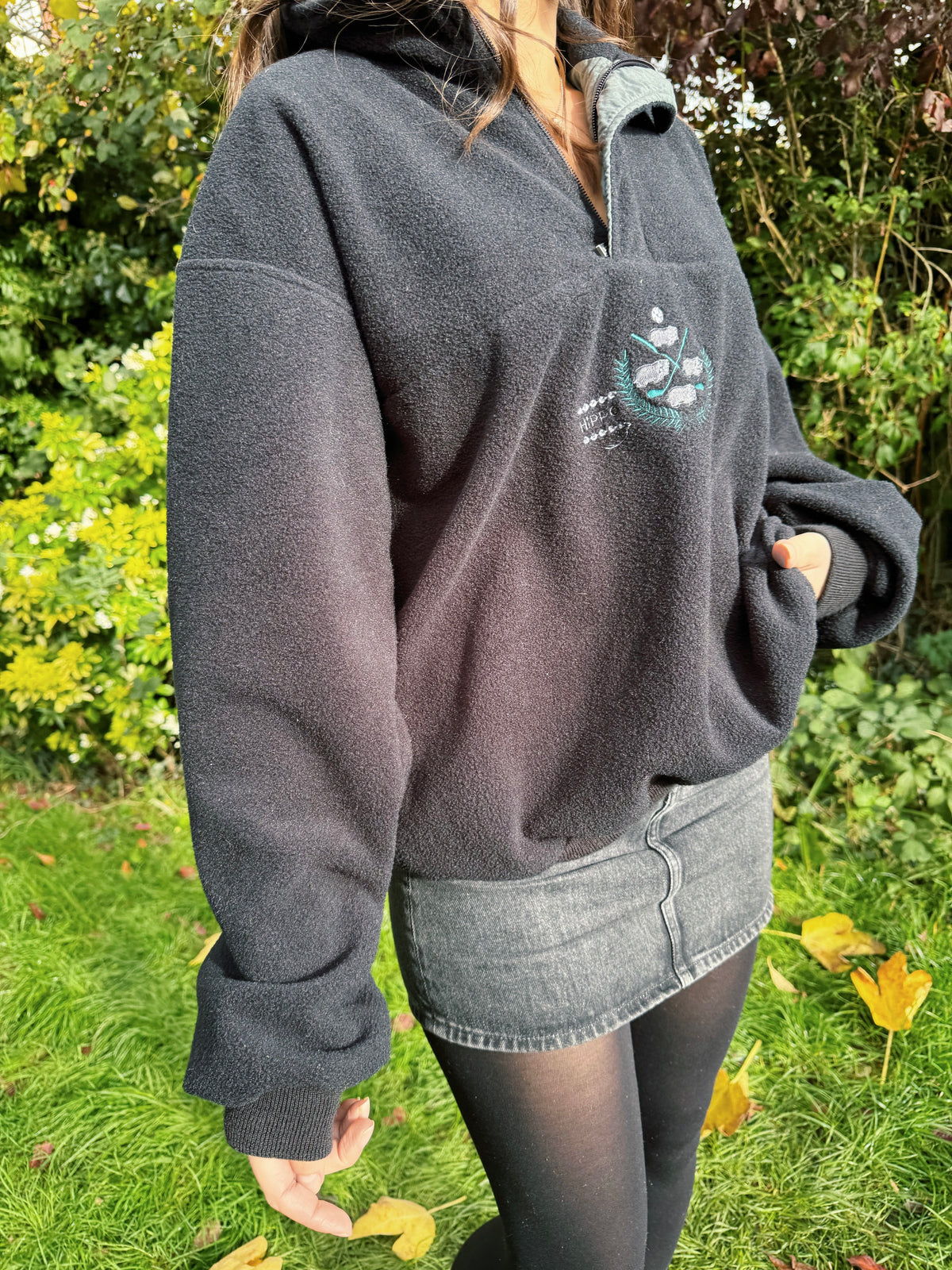 Vintage Black Half-Zip Fleece with Hippo Embroidered Logo