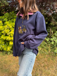Vintage Mouse Embroidered 1/4 Zip Fleece Navy