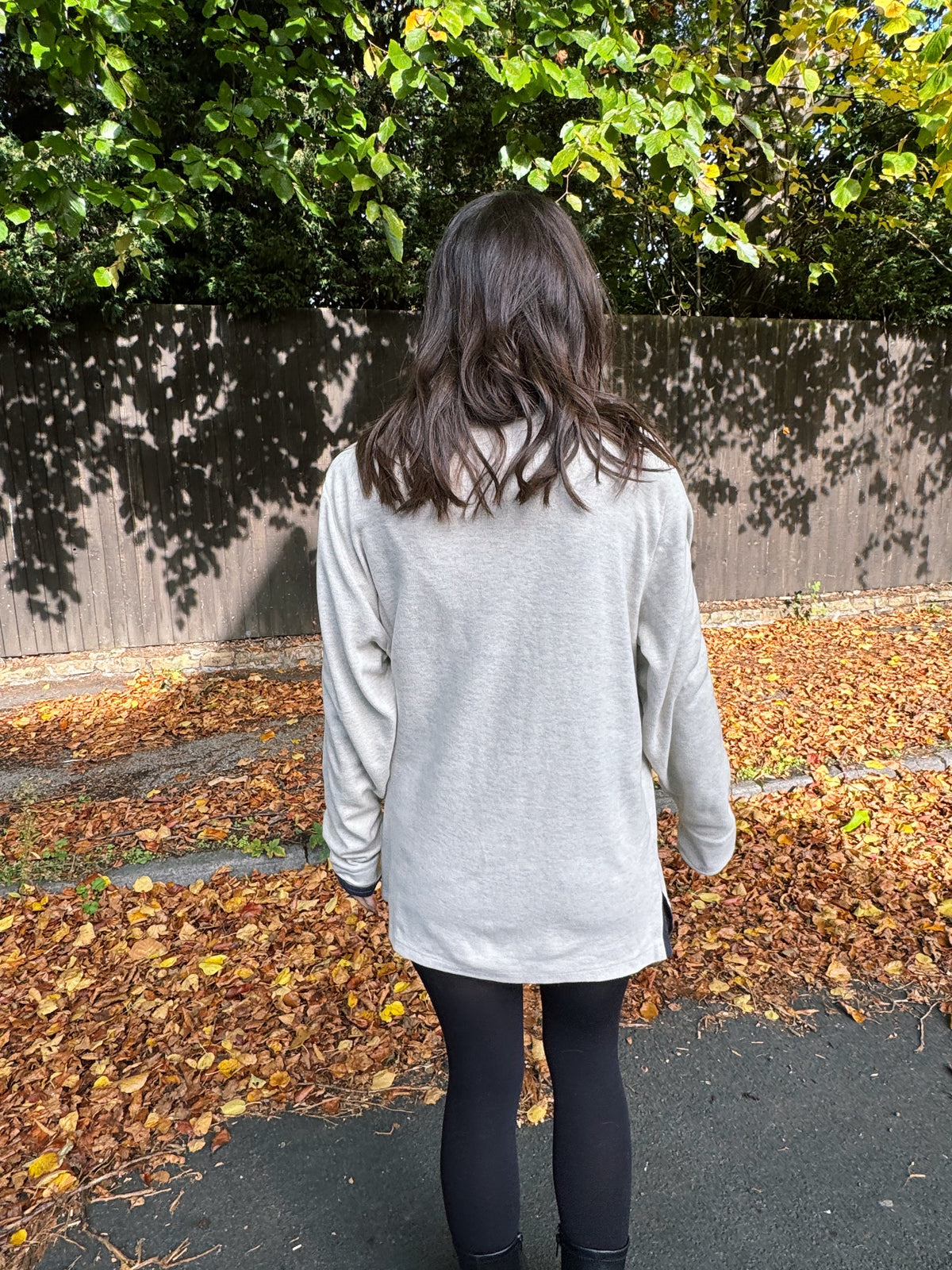 Vintage Light Grey Embroidered 1/4 Zip Fleece Top