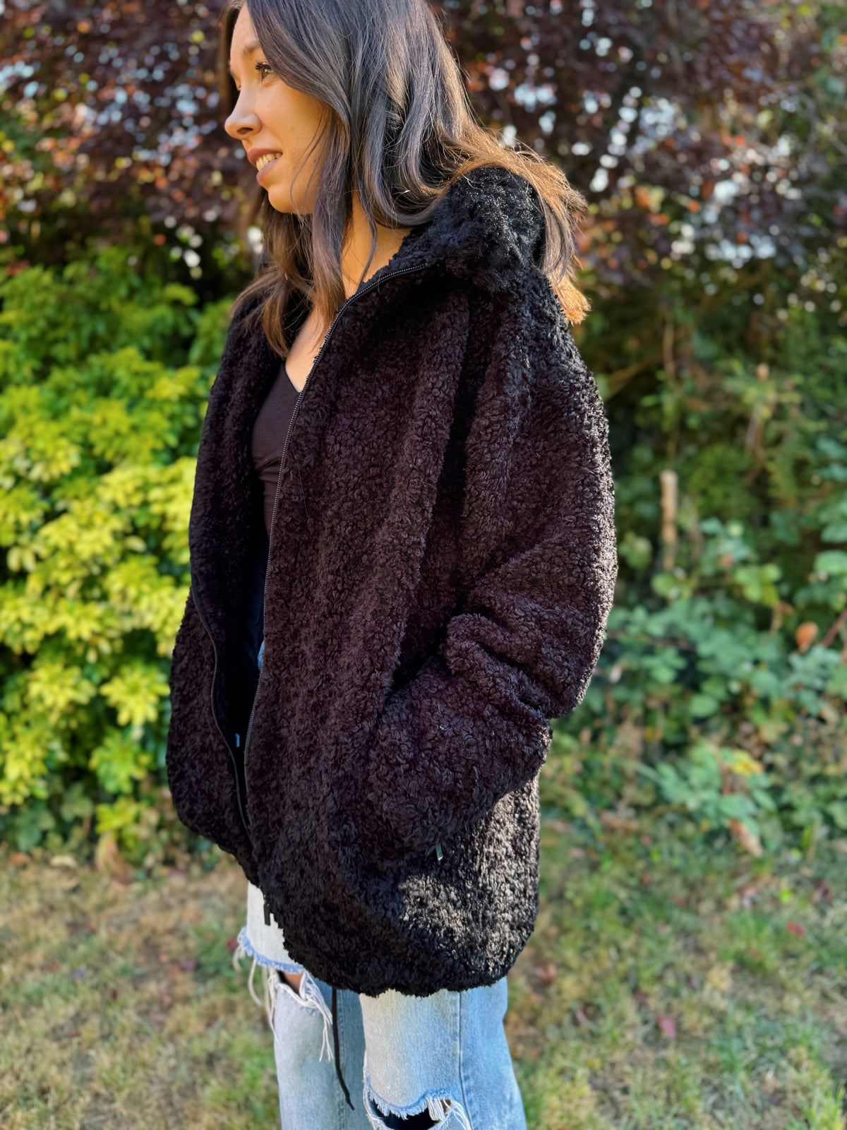 Vintage Black Sherpa Teddy Fleece Jacket
