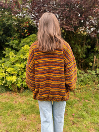 Vintage Striped Pattern Full Zip Teddy Fleece Jacket