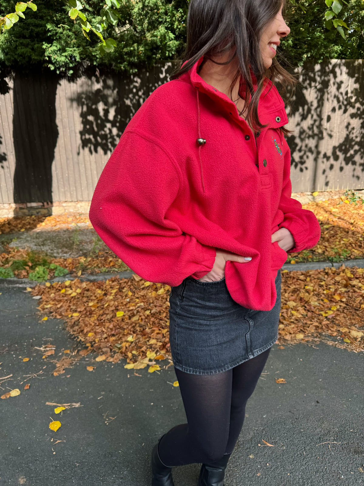 Vintage 90s Poivre Blanc Embroidered 1/4 Button Fleece Pink