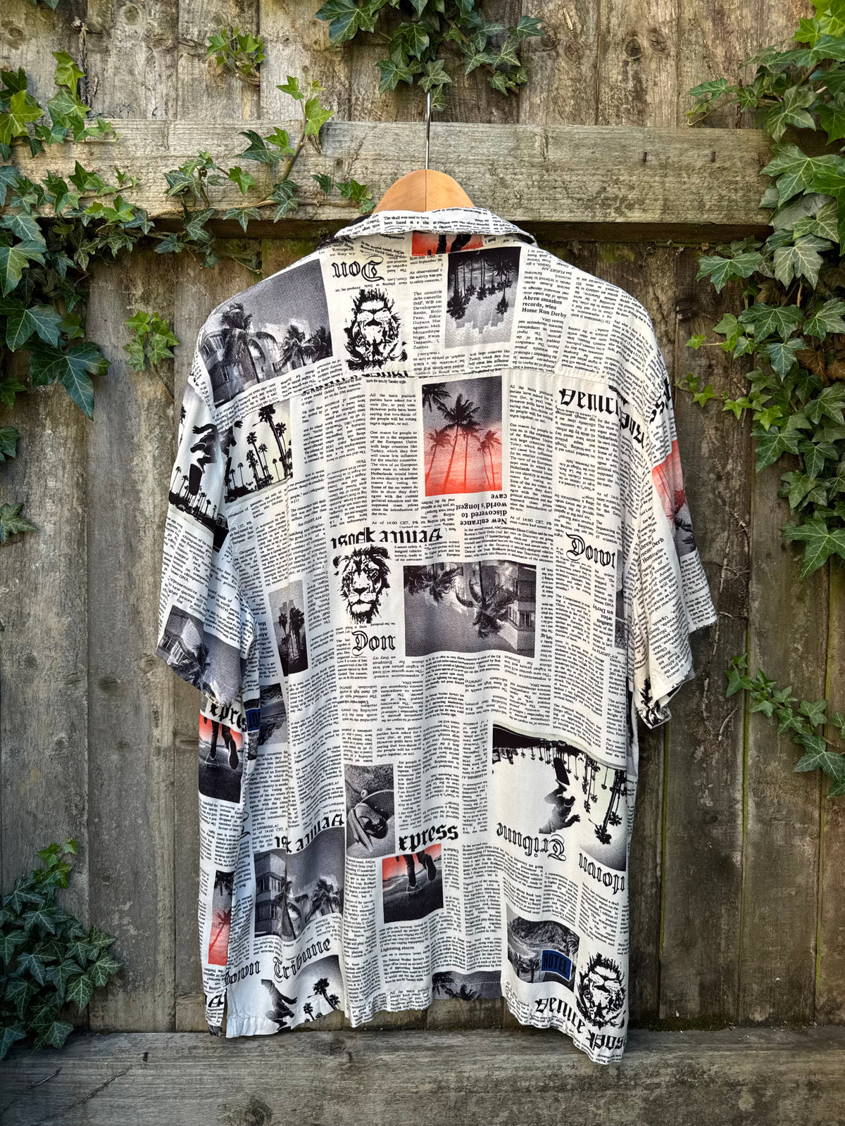 Retro Newspaper Print Shirt | Monochrome Graphic Short Sleeve