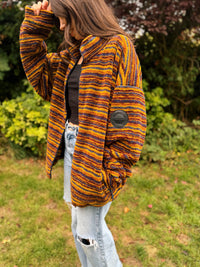Vintage Striped Pattern Full Zip Teddy Fleece Jacket