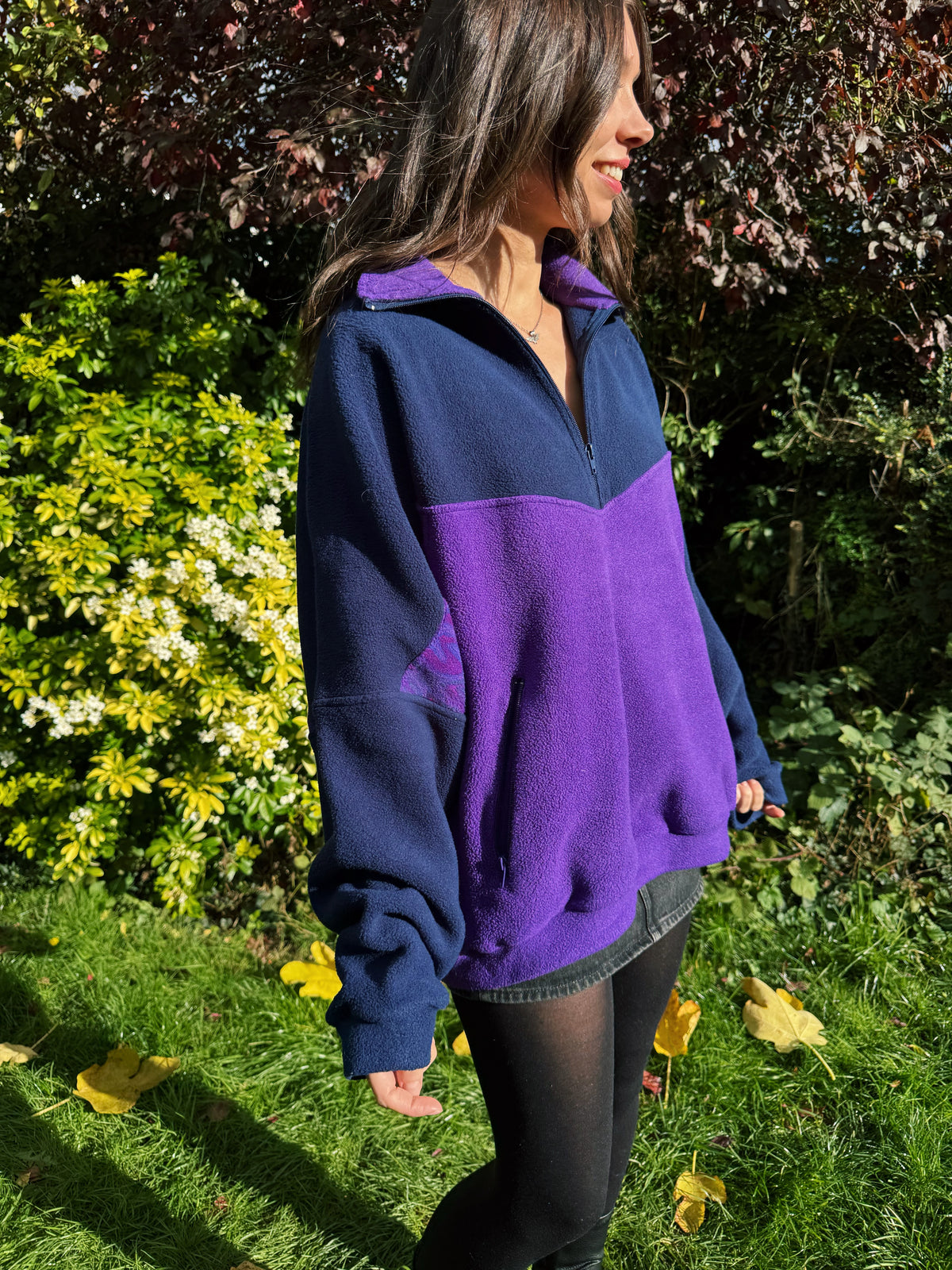 Vintage Colourblock Purple & Navy 1/4 Zip Polartec Fleece