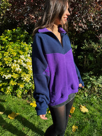 Vintage Colourblock Purple & Navy 1/4 Zip Polartec Fleece