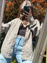 Vintage Style Grey Floral Print Shirt | Micro Pattern Long Sleeve