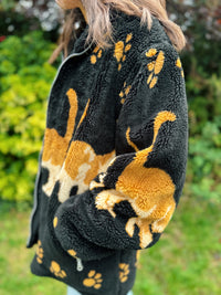 Vintage Cat Pattern Sherpa Teddy Fleece Jacket