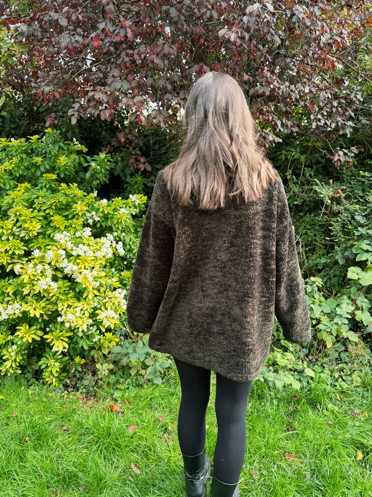 Vintage Brown Floral Embroidered 1/4 Zip Teddy Fleece