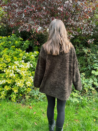 Vintage Brown Floral Embroidered 1/4 Zip Teddy Fleece