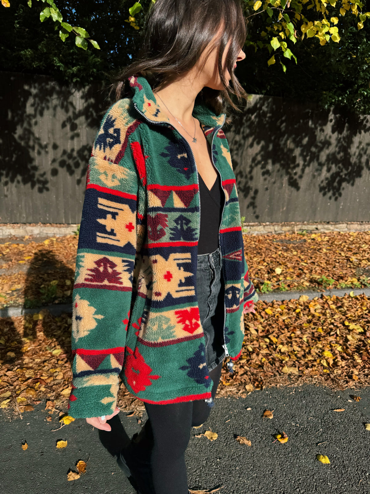 Vintage Aztec Pattern Full Zip Teddy Fleece Jacket