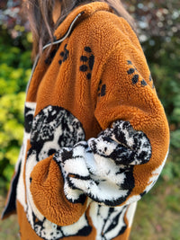 Vintage Dog Pattern Sherpa Teddy Fleece Jacket