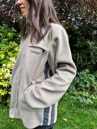 Vintage Beige Zip Up Fleece Jacket with Grey Side Panels