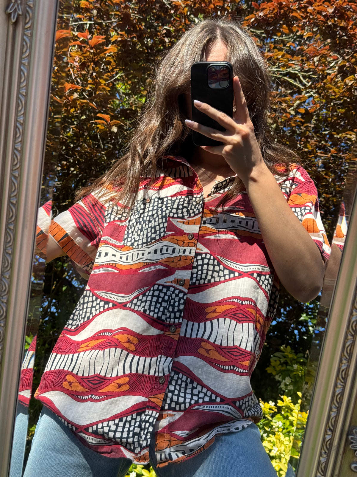 Desigual Abstract Print Shirt | Red Orange Pattern Short Sleeve