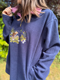 Vintage Mouse Embroidered 1/4 Zip Fleece Navy