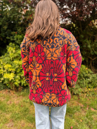 Retro Abstract Floral Zip Up Teddy Fleece Jacket