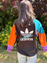 Adidas 1/4 Zip Colour Block Trefoil Print Fleece Pull Over
