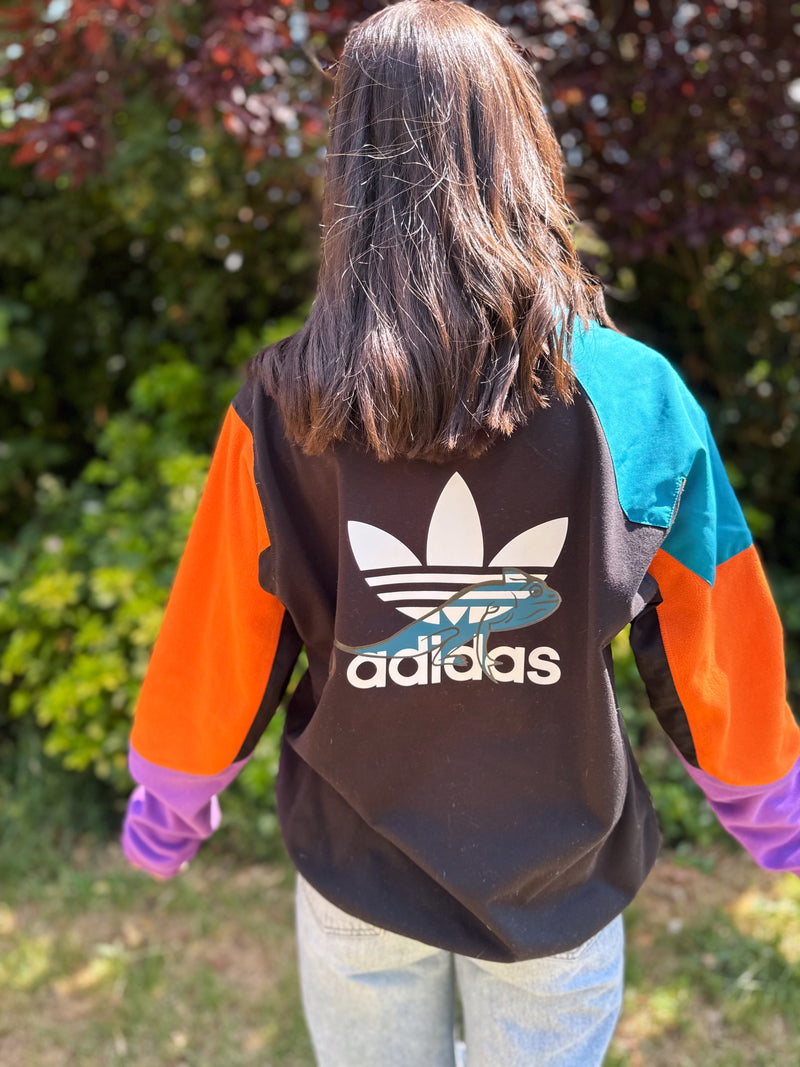Adidas 1/4 Zip Colour Block Trefoil Print Fleece Pull Over