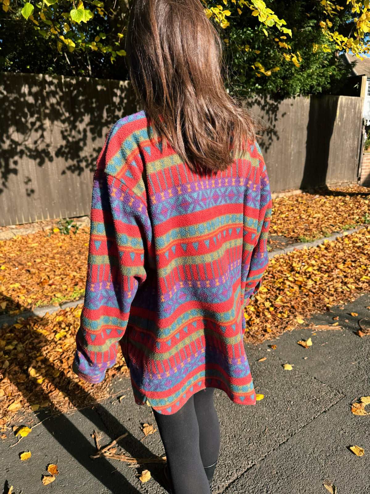 Vintage 90s Colourful Aztec Pattern Full Zip Fleece