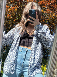 Vintage Floral Paisley Shirt | Navy & White Pattern Long Sleeve