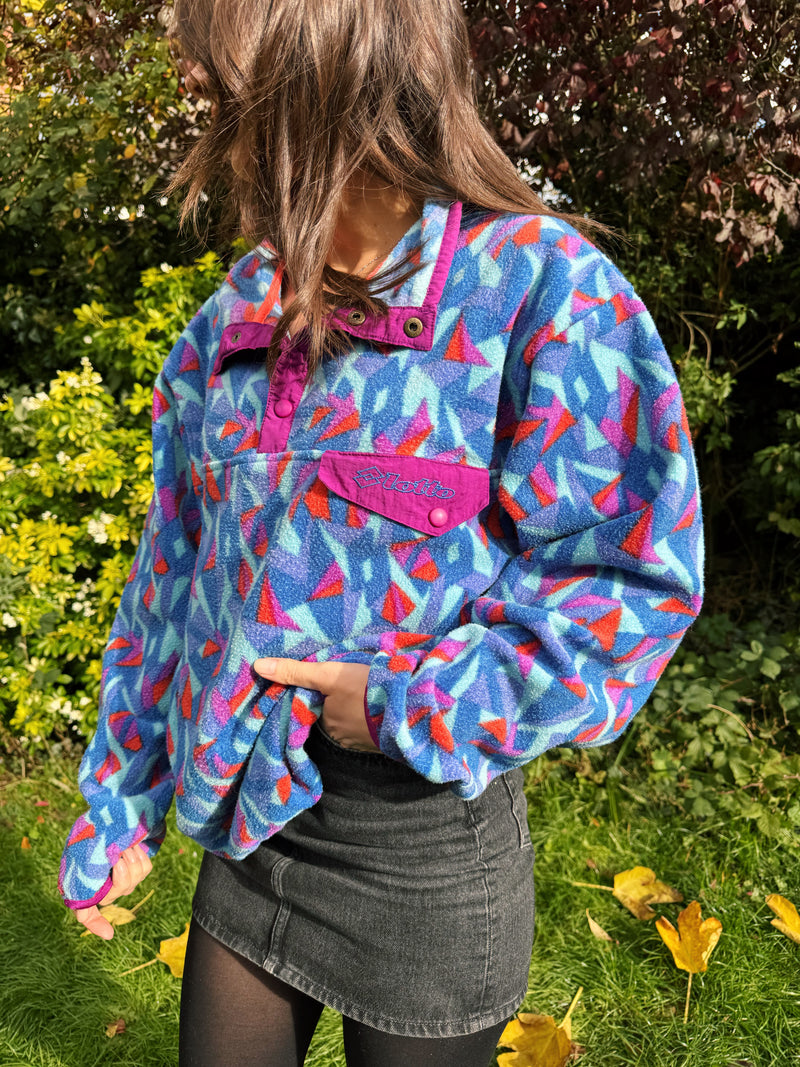 Vintage 90s Lotto Colorful Patterned 1/4 Button Fleece