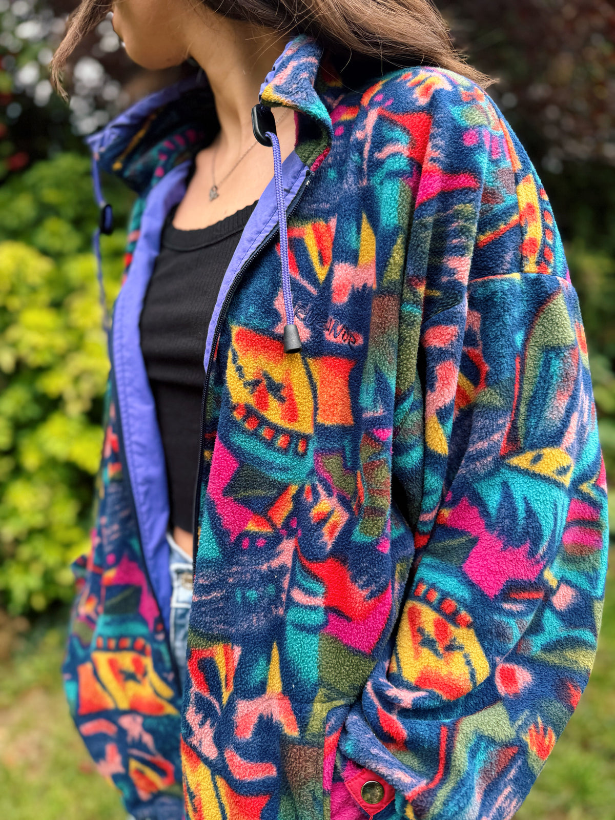 Vintage Multi Colour Pattern Full Zip Fleece Jacket