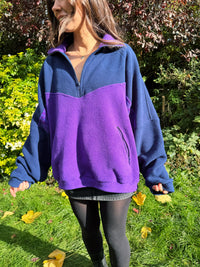 Vintage Colourblock Purple & Navy 1/4 Zip Polartec Fleece