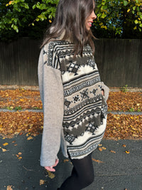 Vintage Beige & Brown Patterned Teddy Fleece Pullover