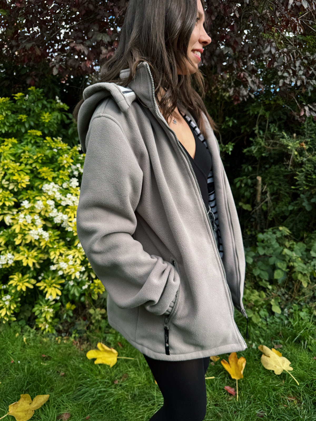 Vintage Grey Zip-Up Fleece Jacket With Detachable Hood