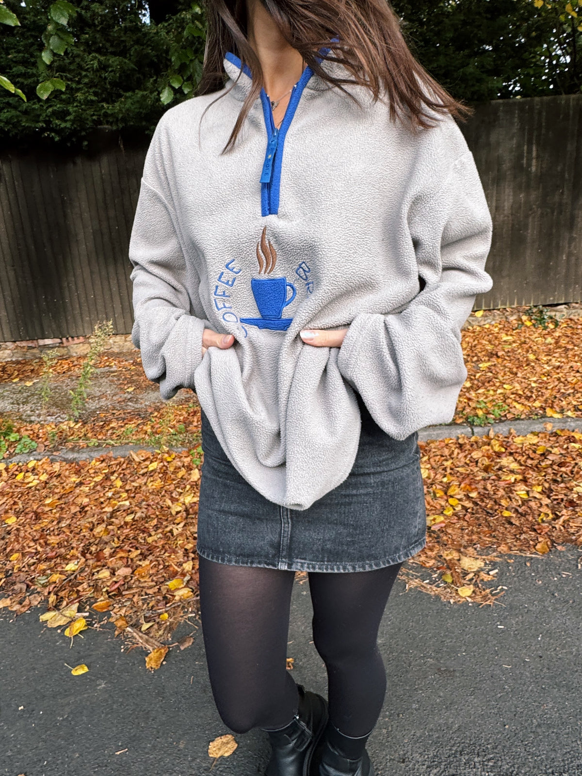 Vintage Coffee Break Embroidered 1/4 Fleece