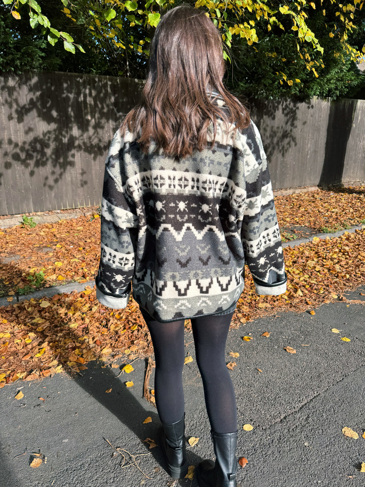 Vintage Patterned Button Up Fleece Jacket