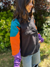 Adidas 1/4 Zip Colour Block Trefoil Print Fleece Pull Over