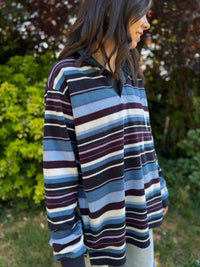 Cotton Traders Vintage Striped 1/4 Button Fleece