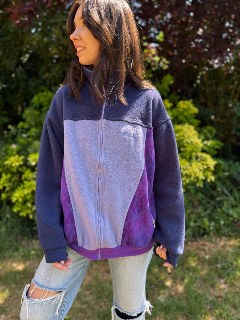 Vintage Colour Block Zip Up Fleece Jacket