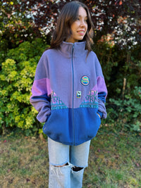 Vintage Colour Block Pattern Full Zip Polarlite Fleece Jacket Purple & Blue