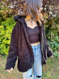 Vintage Black Sherpa Teddy Fleece Jacket
