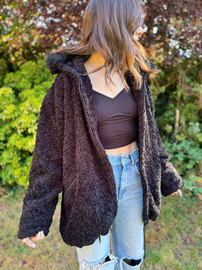 Vintage Black Sherpa Teddy Fleece Jacket
