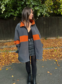 Vintage Charcoal & Burnt Orange Zip-Up Fleece Jacket