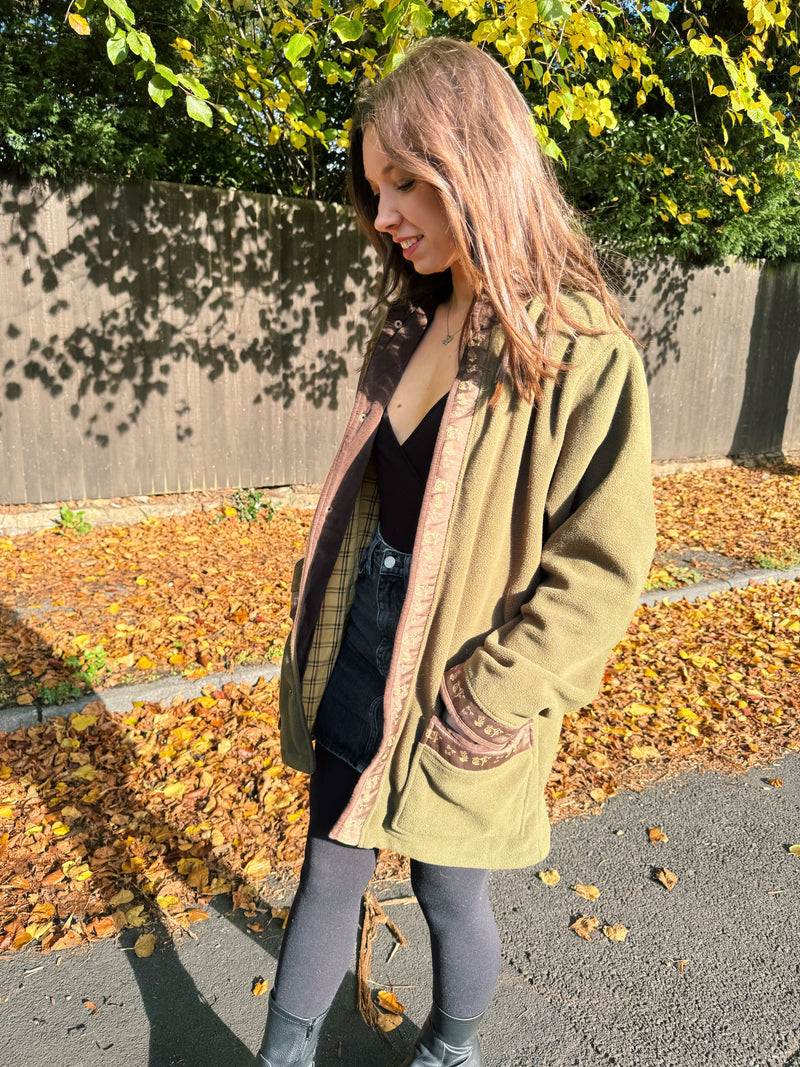 Vintage Olive Green Country Fleece Jacket