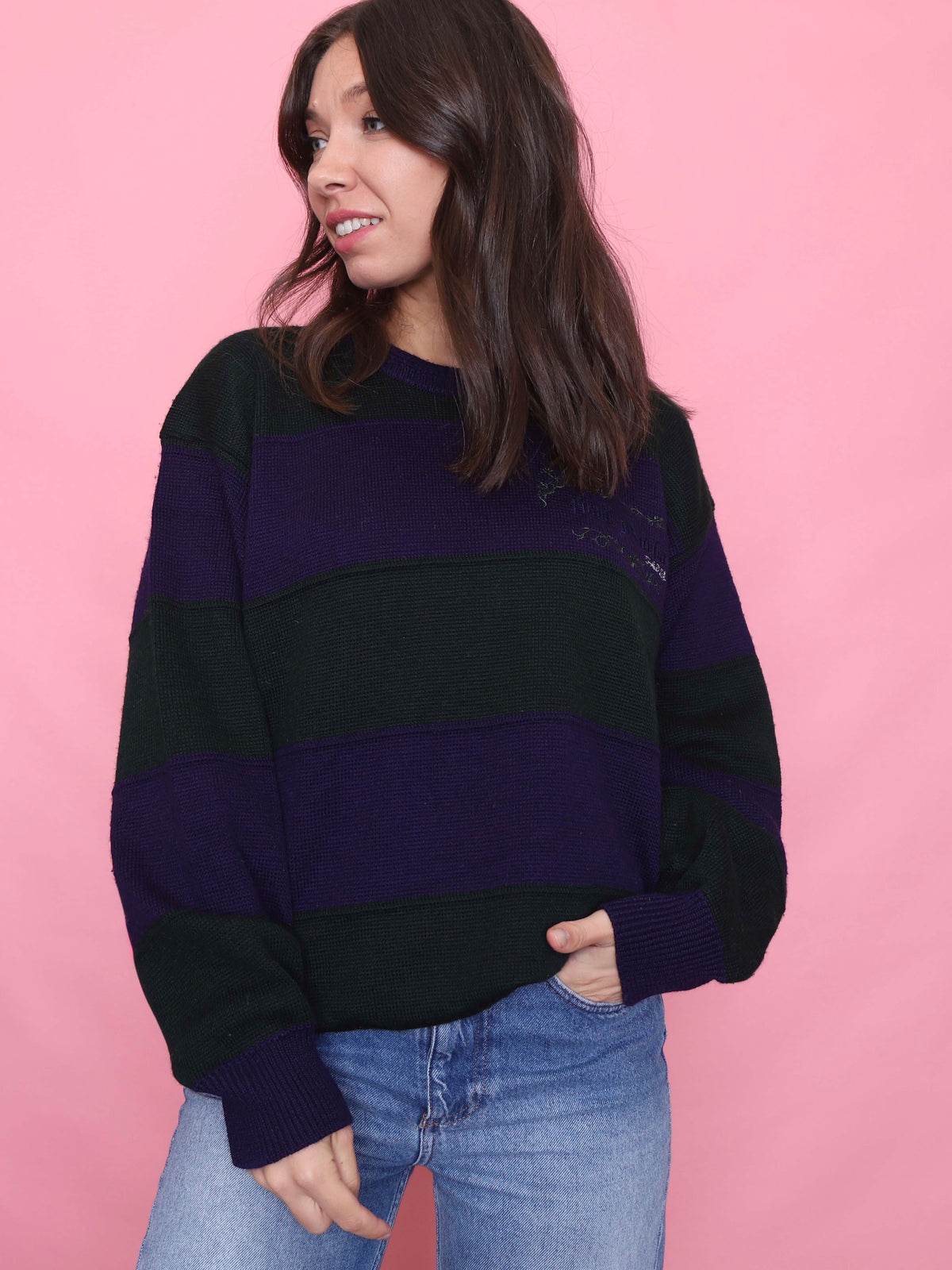 Vintage Purple & Green Striped Knit Jumper