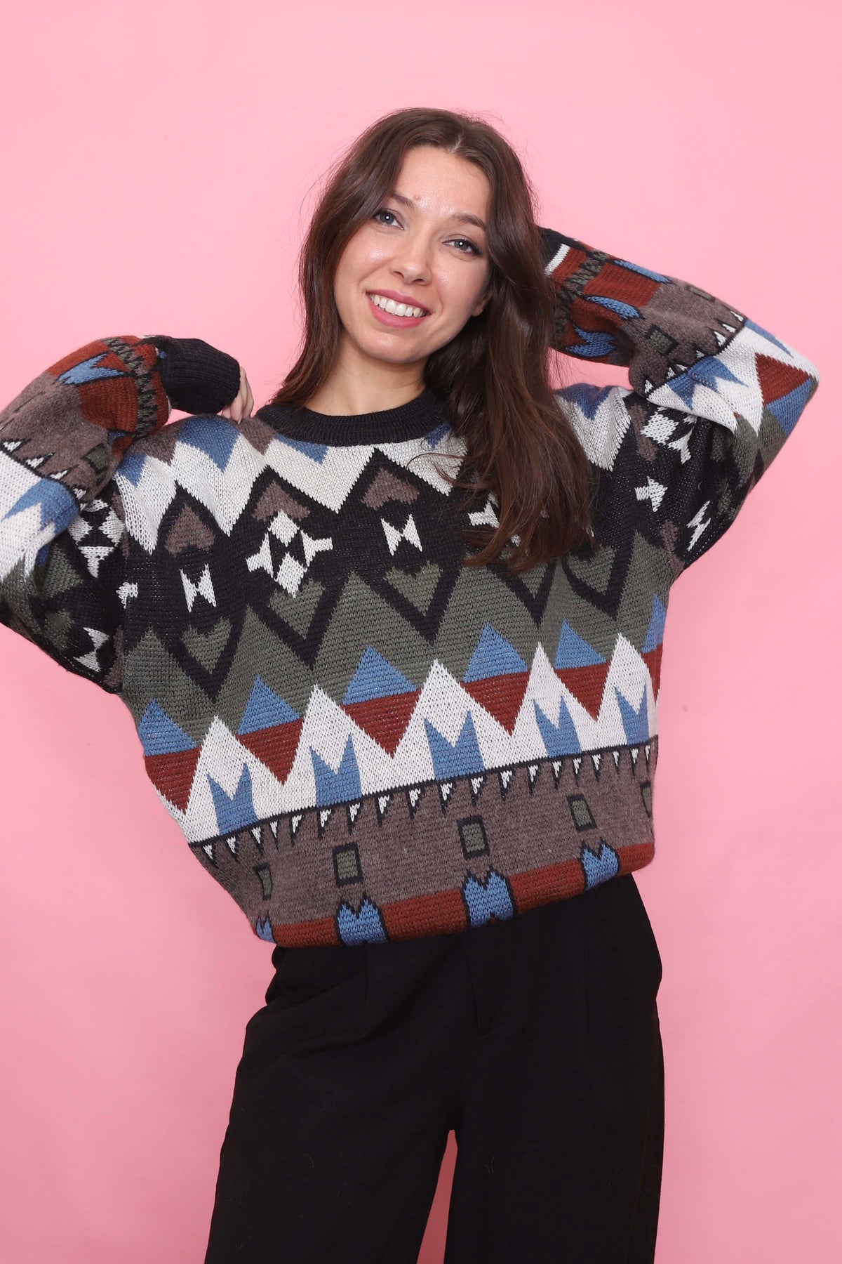 Vintage Graphic Pattern Knit Jumper