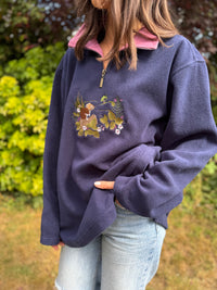 Vintage Mouse Embroidered 1/4 Zip Fleece Navy