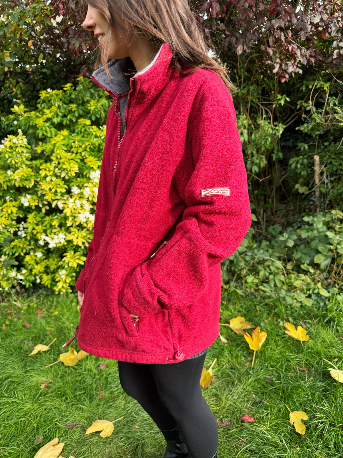 Vintage Deep Red Zip-Up Fleece Jacket